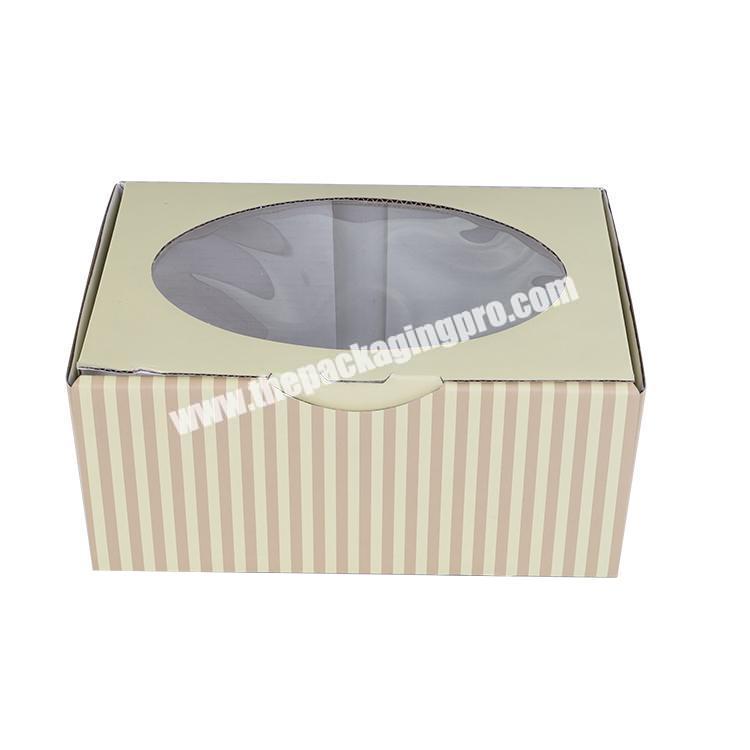 Custom printed kraft paper corrugated cupcake cake cardboard craft paper box with transparent lid and window