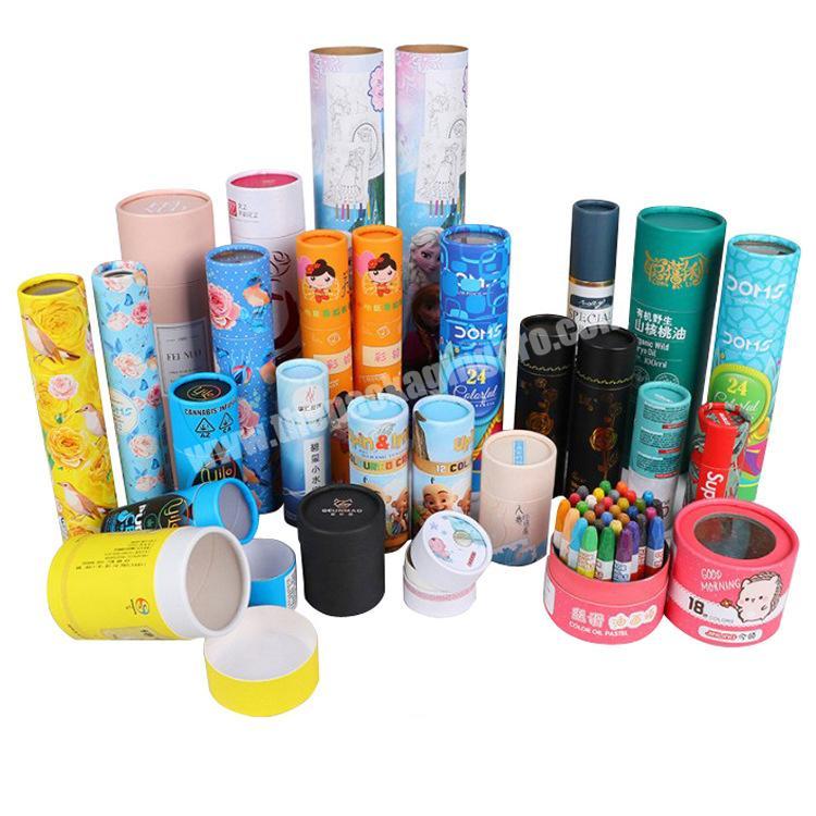 Custom round gift packaging for lip gloss hair oil candles wine tea tubes box kraft paper cylinder cardboard box packaging