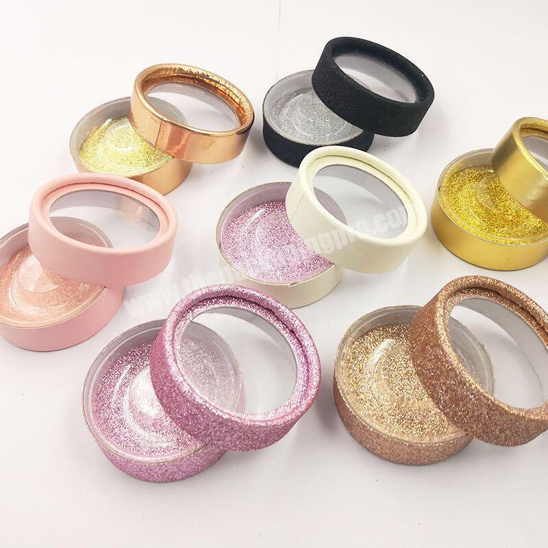 Custom round glitter paper  eyelash boxes with plastic trays ,custom eyelash packaging box