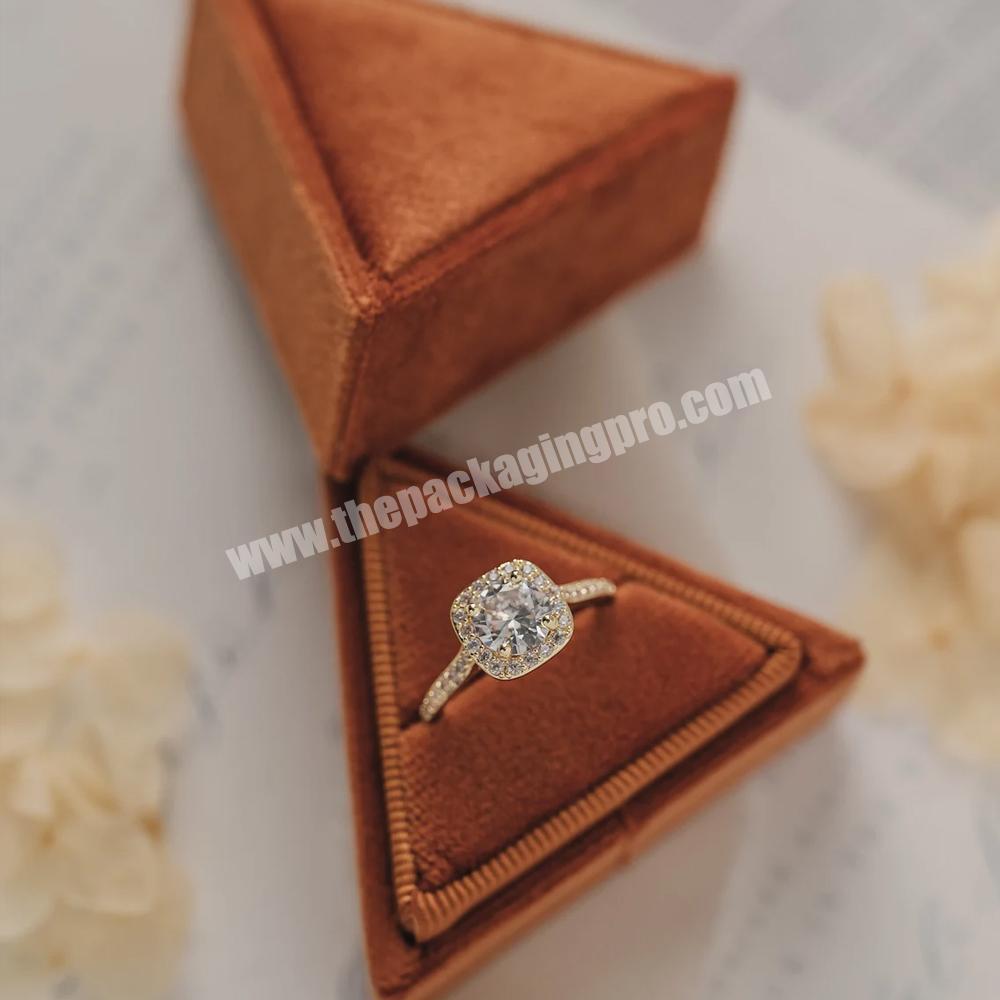 Custom single slot triangle jewelry ring packaging wedding ring gift box packaging jewelry gift box velvet ring jewelry boxes