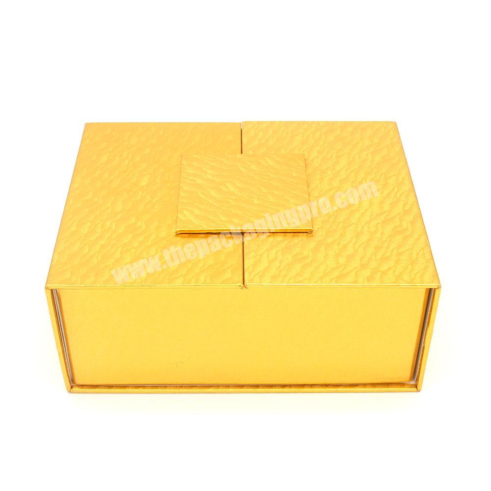 Custom special foldable type magnetic box packaging golden metallic gift box