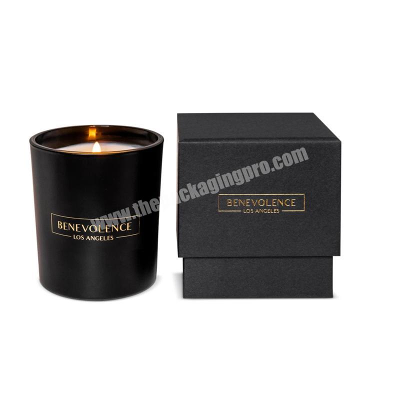 Custom unique design black rectangular craft candle storage packaging rigid hard paper cardboard luxury gift set candle box