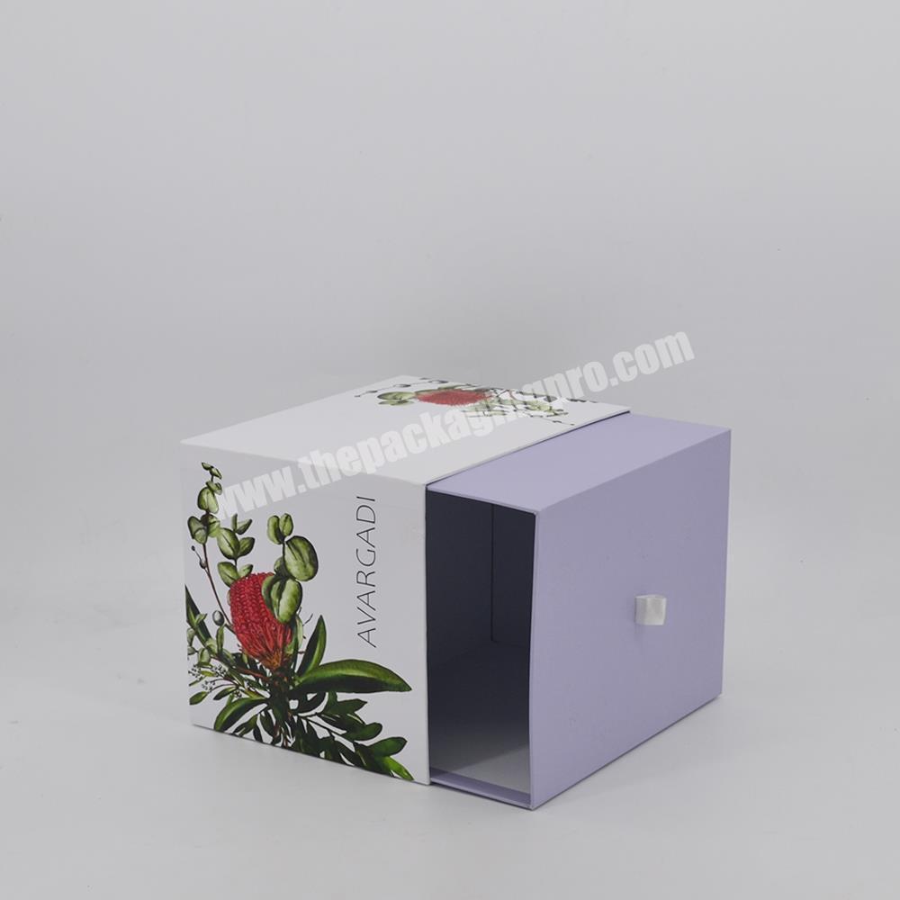 Custom white kraft cardboard paper drawer box packaging cosmetic gift drawer boxes with ribbon handle sliding drawer box