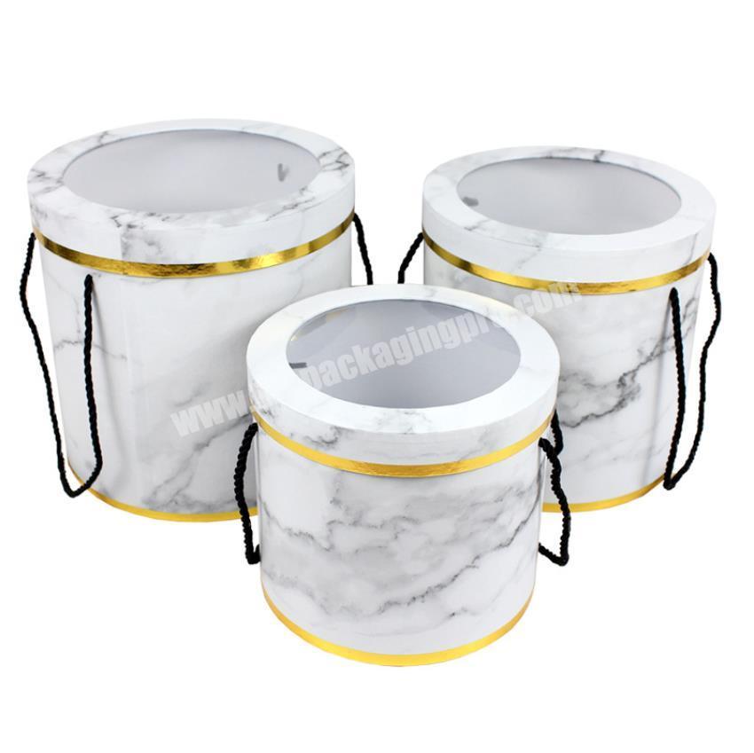 Custom whiteblack marble printing roundtube  flower box with PVC lid and string