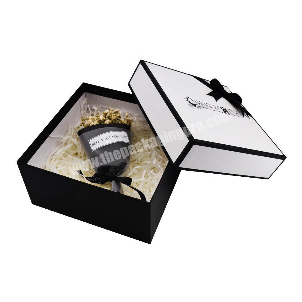 Customer logo Black And white  Paper Gift Box with ribbon