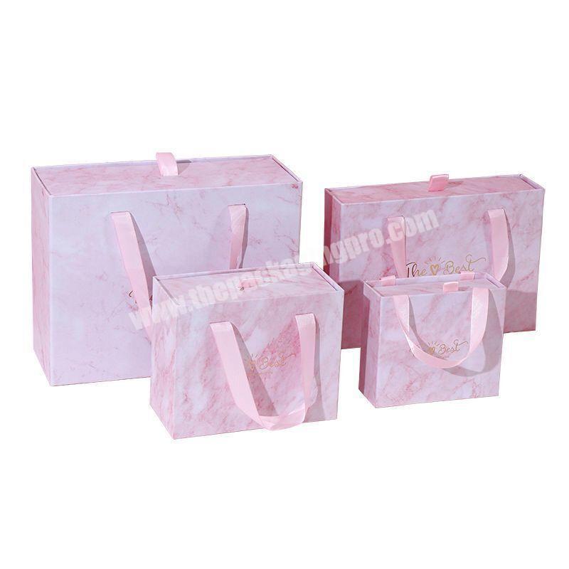 Customize Drawer Paper Box Packaging Box Gift Box Package With Raffia Insert with Handle