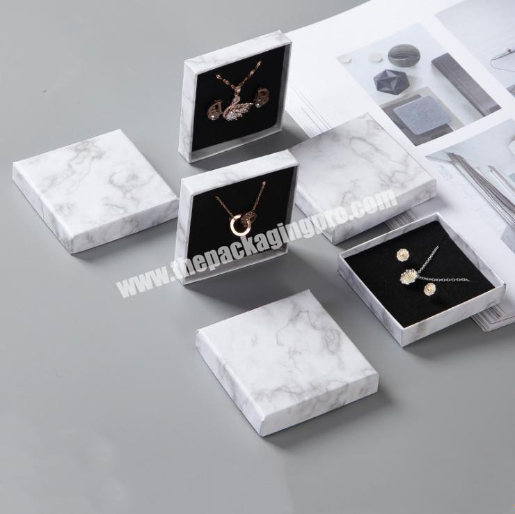 Customize Logo Slide Drawer Square Lid And Base Marble Paper Box For Jewelry