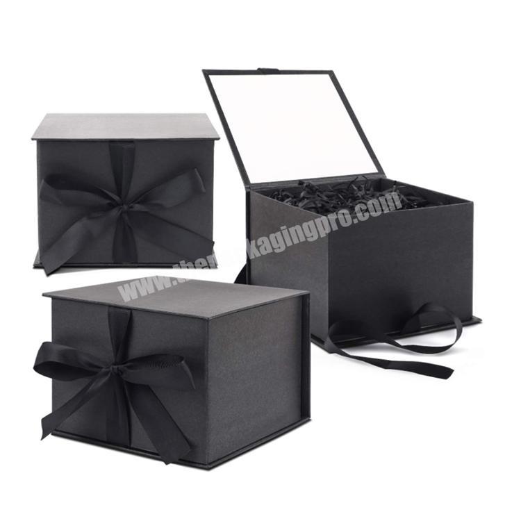 Customized Black Christmas Gift Watch,Jewelry Packaging  box with Ribbon Luxury Small  Magnetic Gift Box Packaging