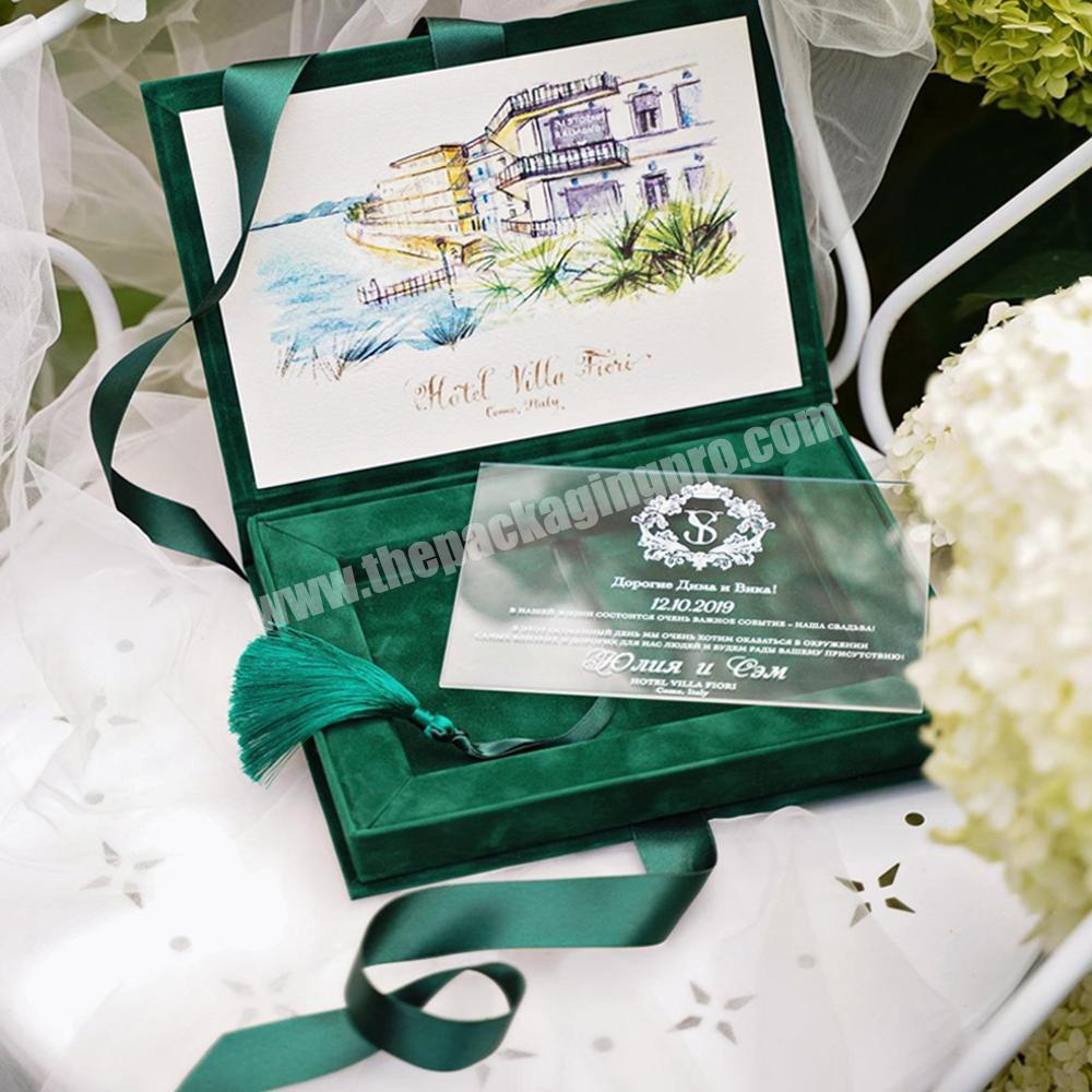 Customized Design Acrylic Invitation Velvet Magnetic Closure Box With Tassel Elegant Wedding Invitation Box