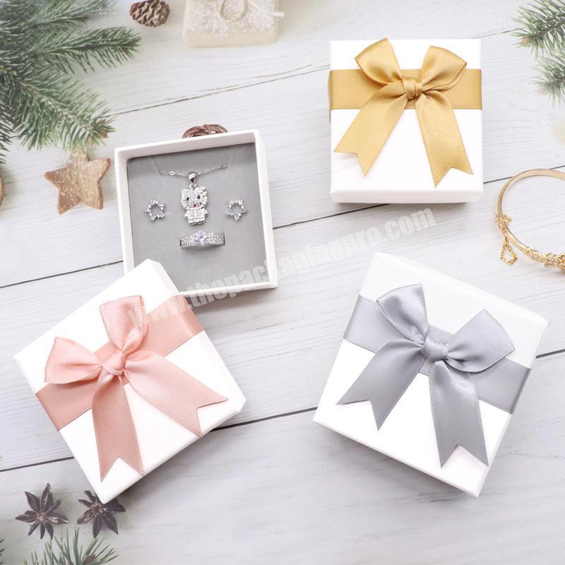 Customized Lid and Base Gift Jewelry Packaging Boxes Paper Earrings Necklace Box with Bow