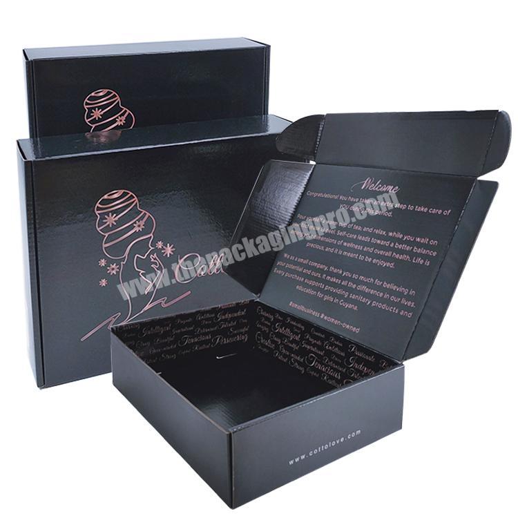 Customized Logo Black Packaging Folding Corrugated Box Hair Shipping Packaing Boxes Paper Mailer Box For Eyelash Hair Extension