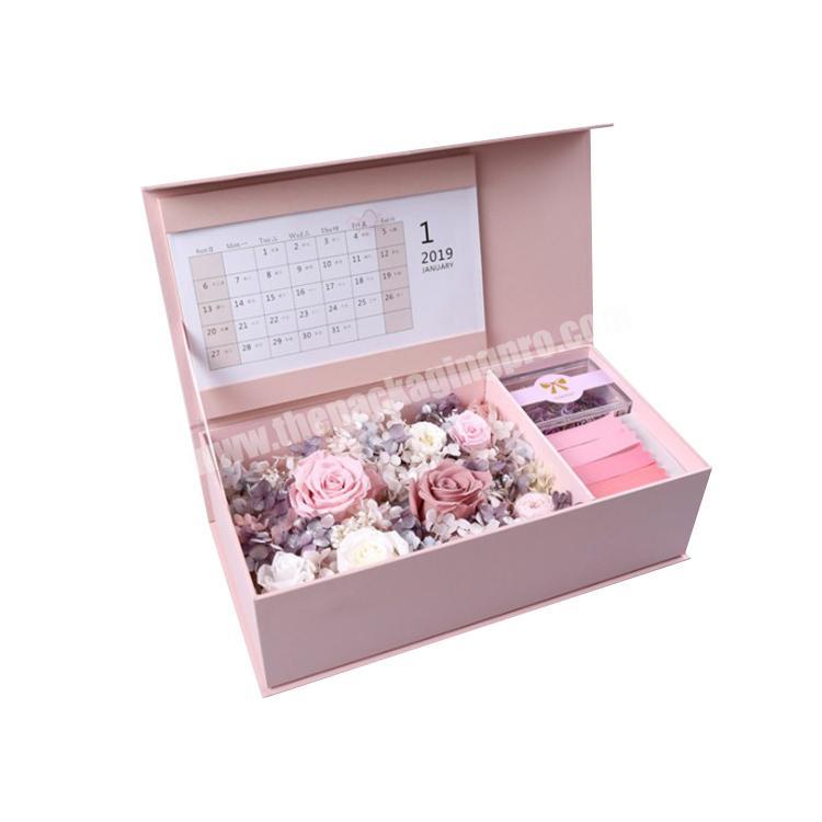 Customized Logo Cardboard Flower Packaging Show Rose Office Gift  Box With Calendar