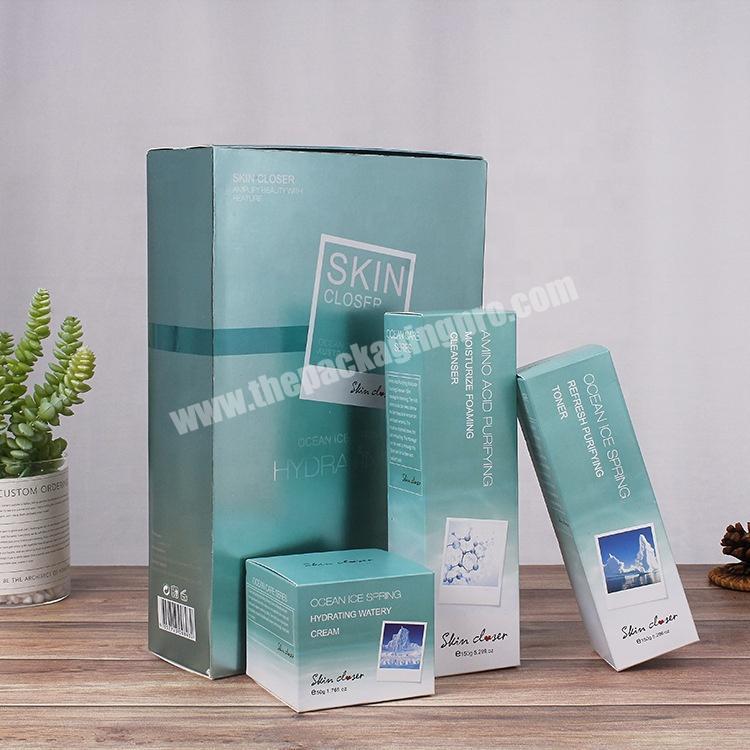 Customized Universal Green High-end Gold Silver Card Whitening Moisturizing Three-piece Kit Cosmetic Skin Care Product Packaging