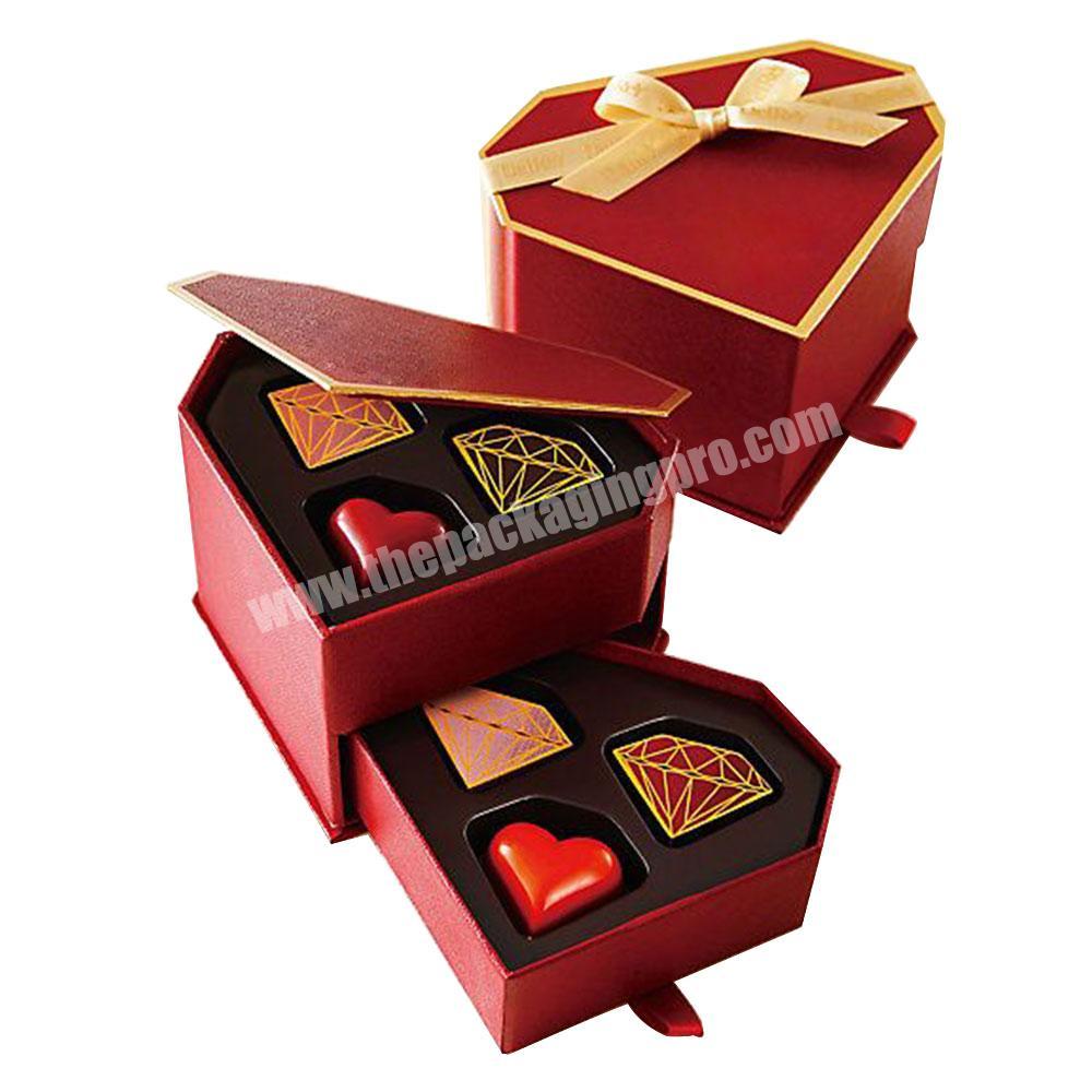 Customized heart unique printed gift box valentine day perfume flower chocolate drawer gift box red 2 layer wedding gift box