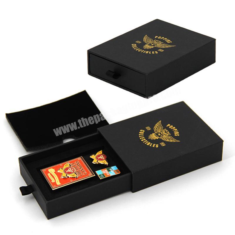 Customized logo printing small gift box badge necklace jewelry drawer gift box black graduation drawer gift box with foam manufacturer