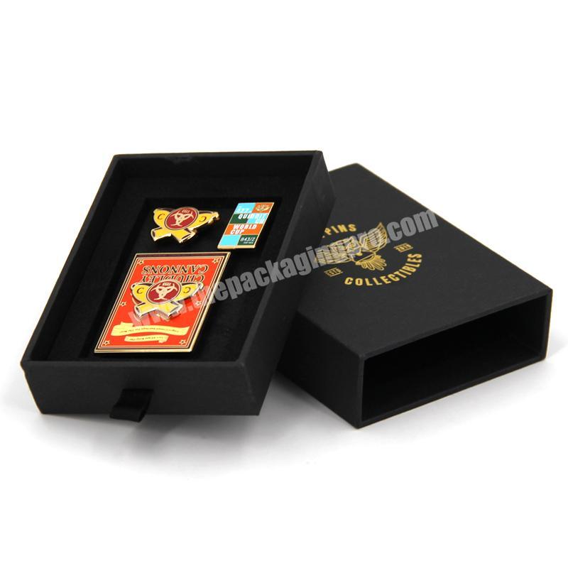 personalize Customized logo printing small gift box badge necklace jewelry drawer gift box black graduation drawer gift box with foam