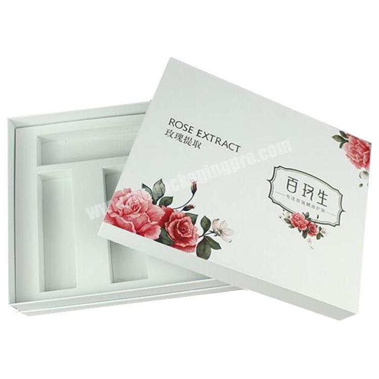 Customized luxury skincare set cosmetic cardboard paper lid gift packaging box insert sponge