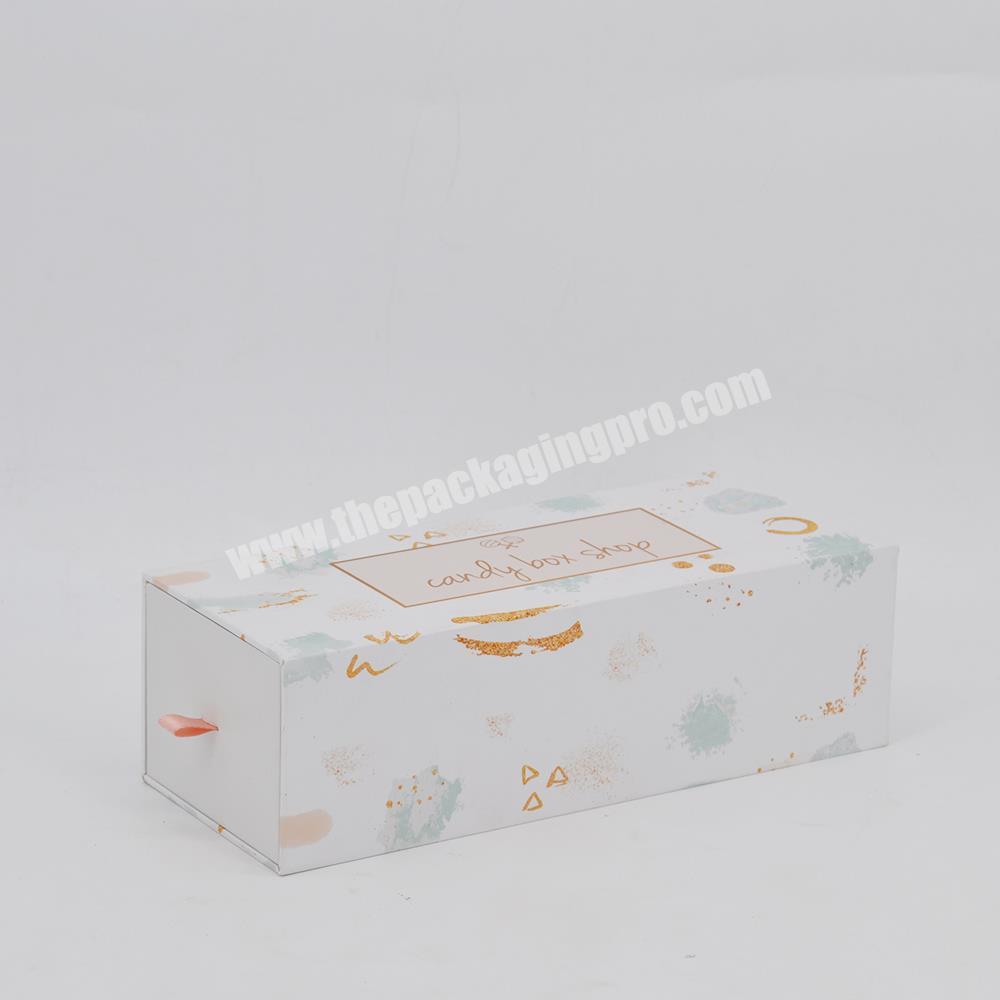 Customized printing jewelry packaging with drawer box small gift jar drawer packaging box with ribbon handle drawer gift box factory