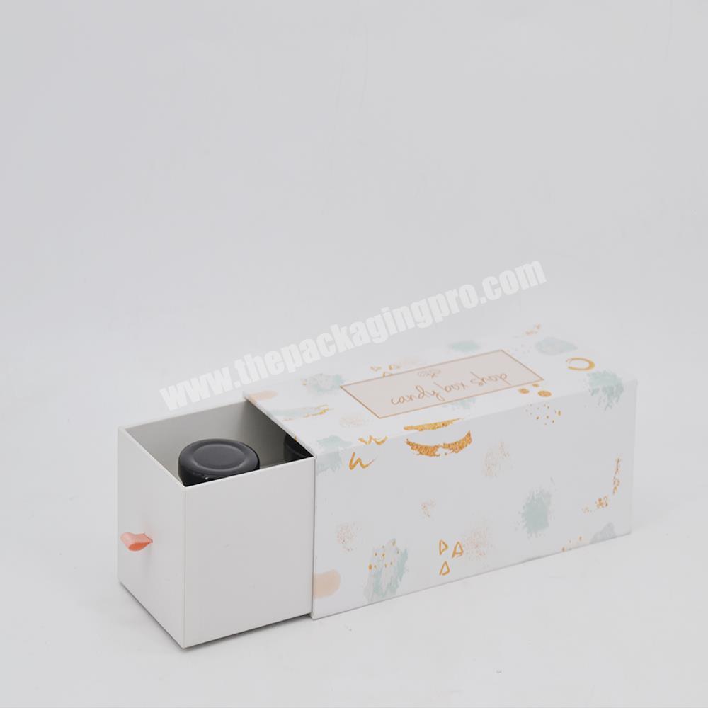 Customized printing jewelry packaging with drawer box small gift jar drawer packaging box with ribbon handle drawer gift box manufacturer