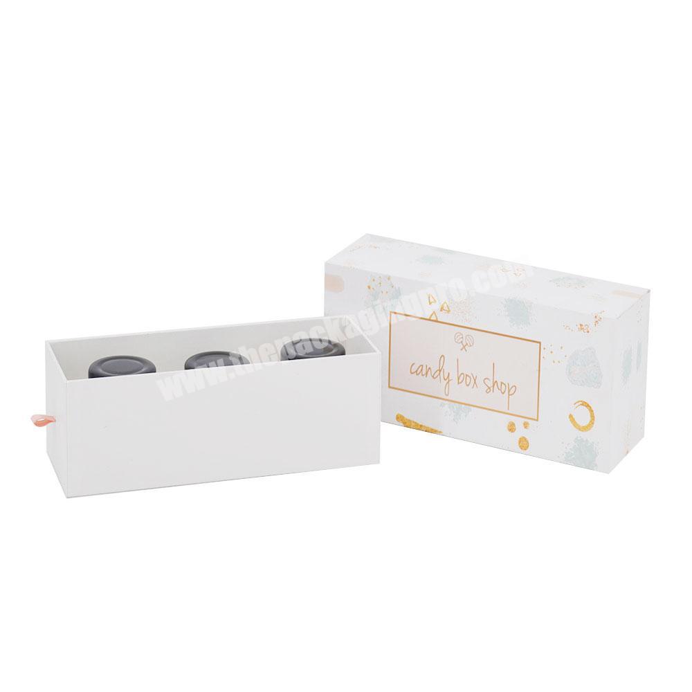 Customized printing jewelry packaging with drawer box small gift jar drawer packaging box with ribbon handle drawer gift box