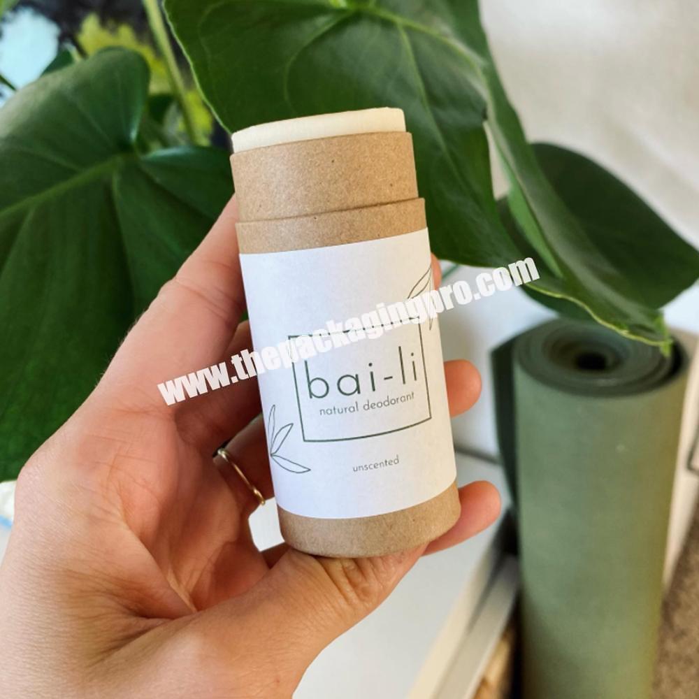 Custom Eco Friendly 1oz Fillable Deodorant Stick Packaging Round Cardboard Lip Balm Container Empty Push Up Kraft Paper Tubes
