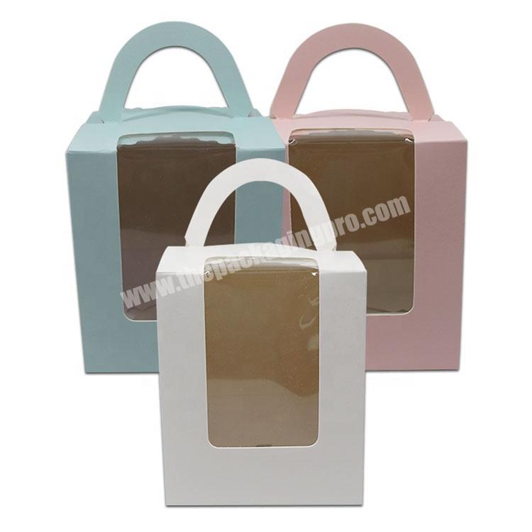 Eco Friendly custom Kraft paper box with window cardboard gift Box cake box with handle