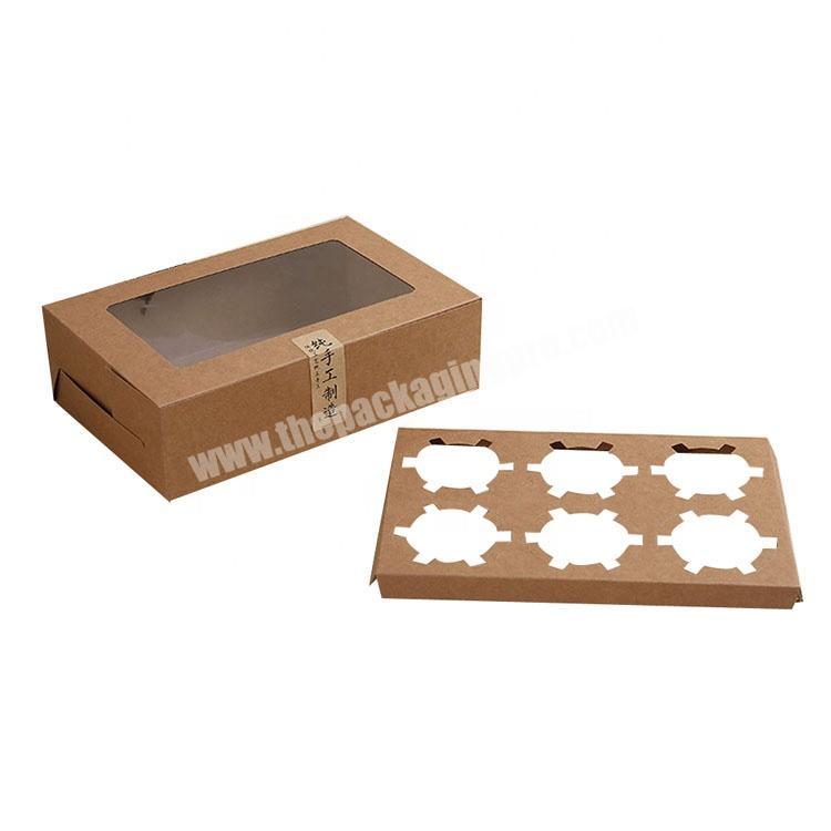 Eco-friendly recycled material custom cupcake packaging kraft paper cake box with window