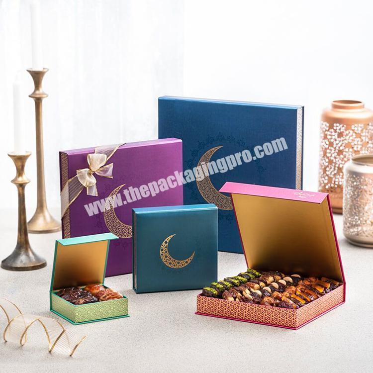 Islamic metallic paper favor boxes Arabic Ramadan candy sweet chocolate boxes with inserts for Muslim