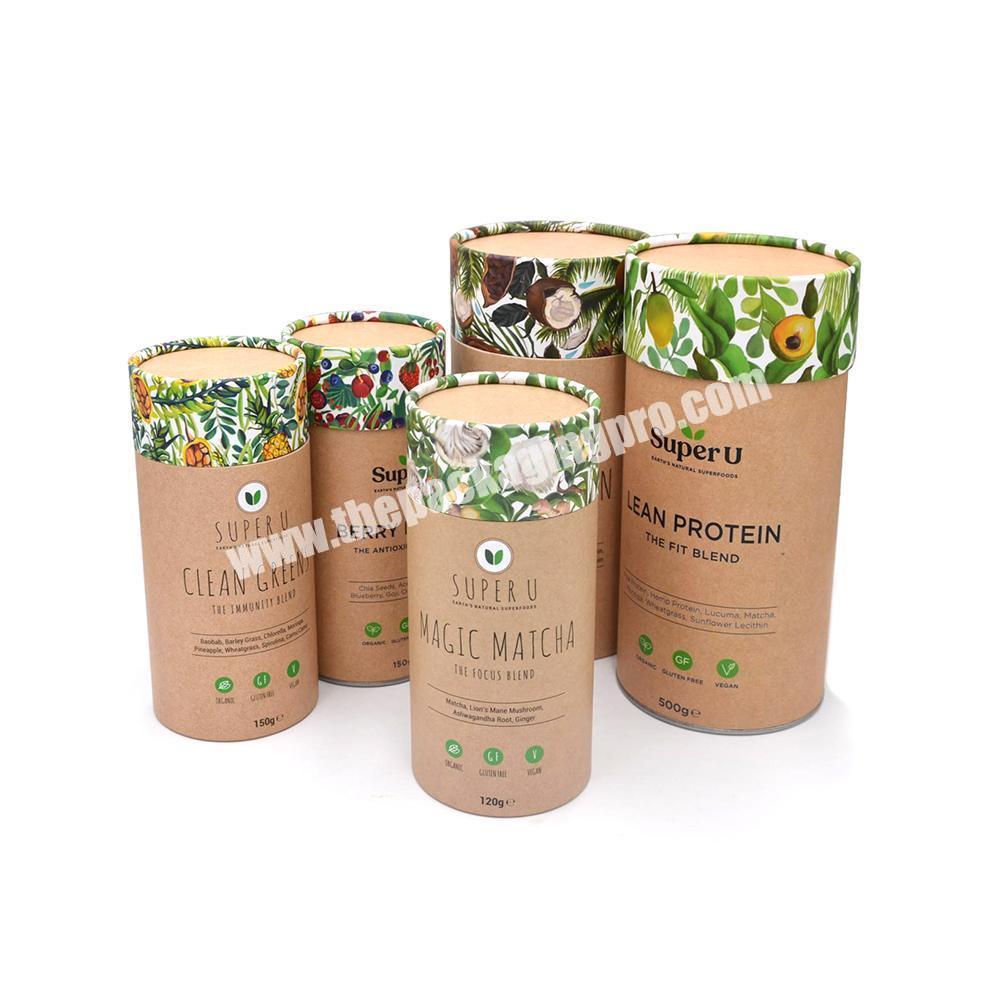 Biodegradable Kraft Cardboard Round Paper Tube Food Powder Superfoods Canister Packaging
