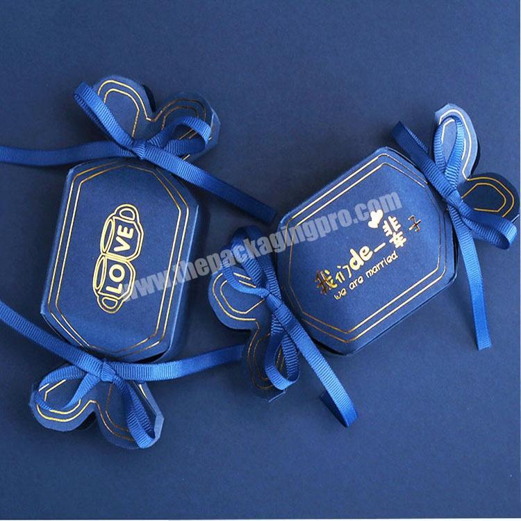 Exquisite Blue Candy Box Sweet Gift Paper Box for Wedding Chocolate Box with Ribbon Seal