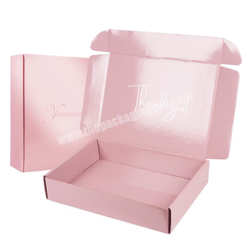 Exquisite top-end customized logo pink corrugated gift  paper mailer box packaging with gloss lamination
