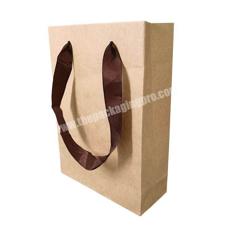 Factory Competitive Price Recycled Brown Paper Bag Personalized Flat Bottom Kraft Paper Packaging Bags With Ribbon Handles