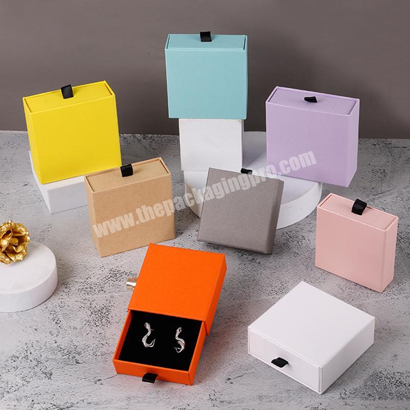 Factory Direct Pink Purple Grey White Elegant Jewelry Box Necklace Ring Earrings Paper Drawer Sliding Ewelry Packaging Box
