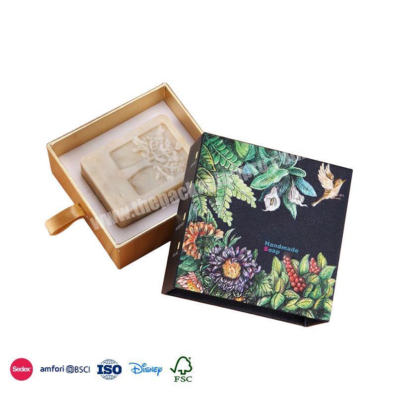 Factory Directly Supply Drawer type three-dimensional flower and grass pattern design gold boxes for soap
