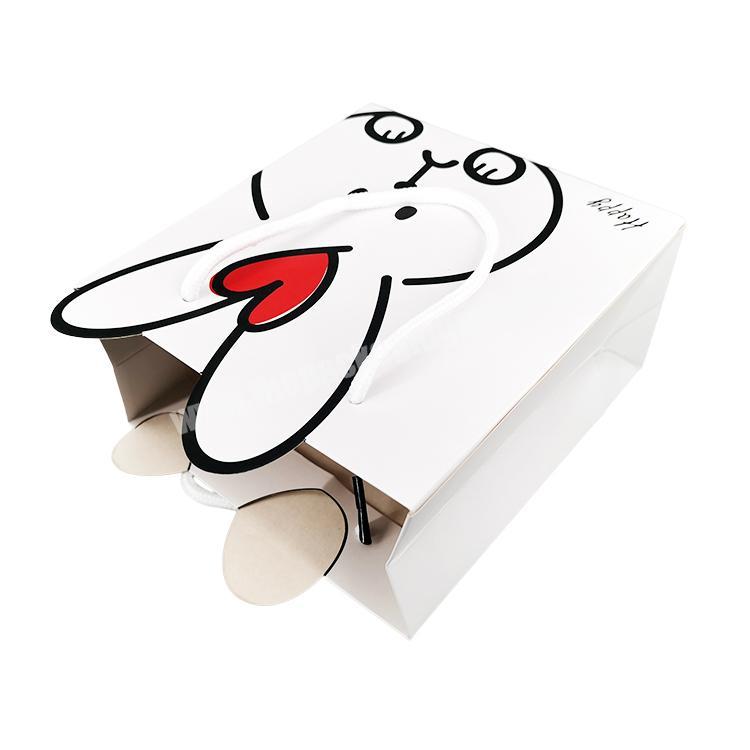 custom Factory Low Price Cartoon Animal Gift Bag With Handle White Pink Heart Rabbit Pattern Paper Shopping Bag 
