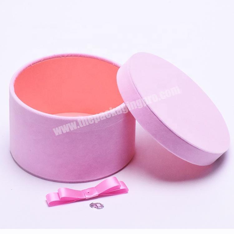 Factory Price Custom Make Two Pieces Cardboard Paper Suede Surface Round Packaging Box for Fresh Flower