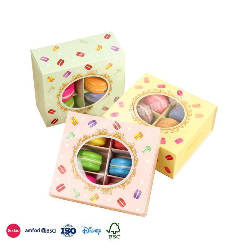 Factory Price Newest existing Macaron Picture Design Drawer Type With Window With Same Bag macaron cake box