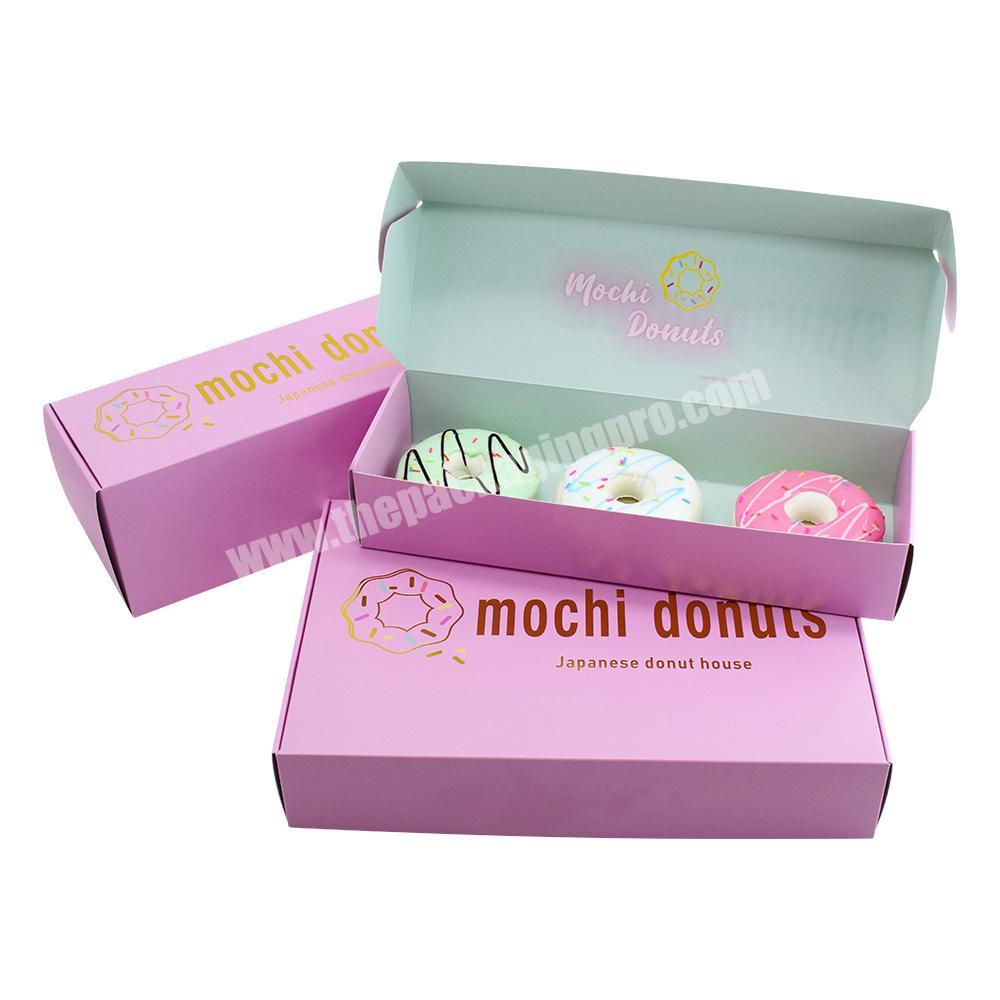 Factory Wholesale Custom Printed Biodegradable Paper Bakery Donut Packaging  Fast Food Delivery Pink Mochi Donut Box With Logo