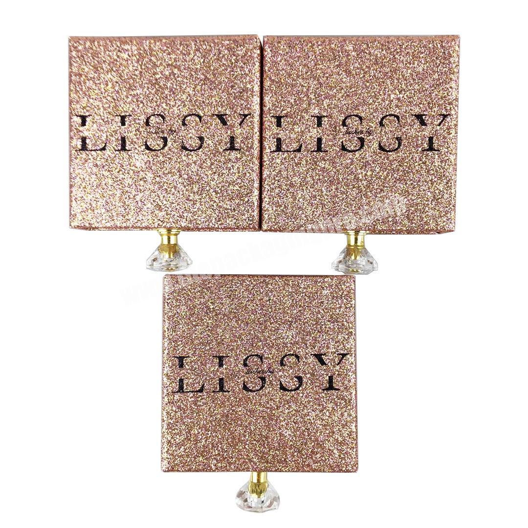 Factory wholesale  rose gold glitter paper eyelash packaging  box with black logo and tray for  eyelash box