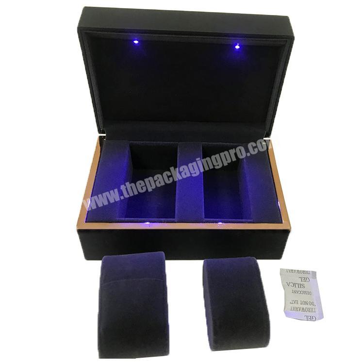 Fashion Two Watches Wooden Packaging LED Light Jewelry Box