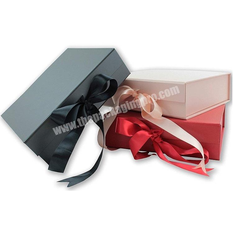 Fashion design full color foldied magnetic gift box with ribbon fasten