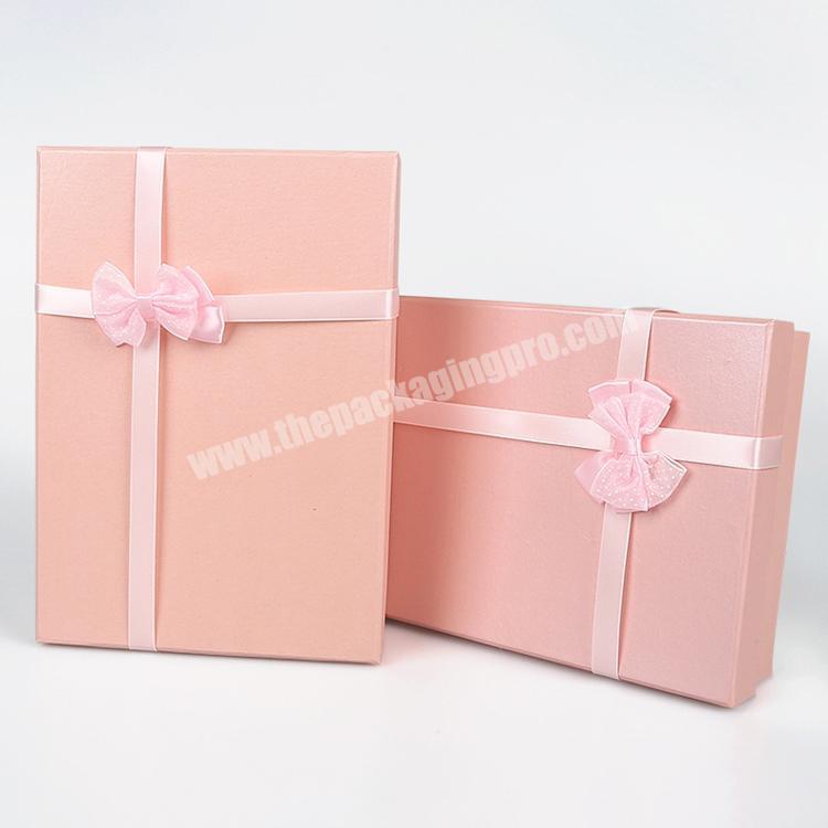 FocusBox Custom Printed Pink Lid and Base Bottom Gift Box Packaging with Bow Tie Ribbon
