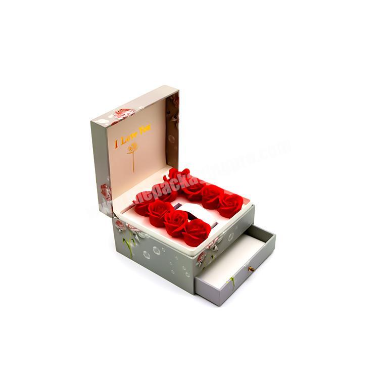 FocusBox Wholesale Custom Double Layer Cardboard Paper Luxury Square Love Flower Gift Box with Drawer