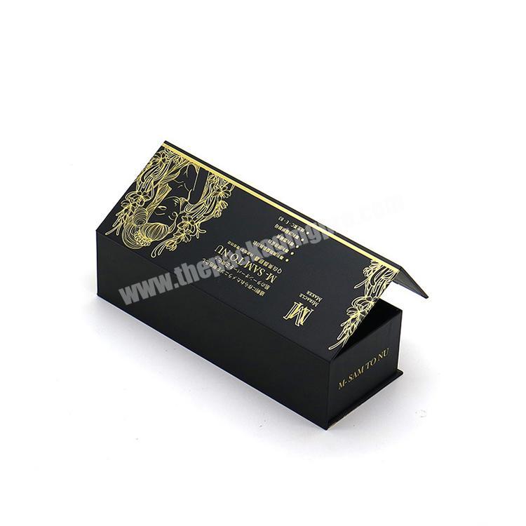 Custom printing gold logo long small luxury black magnetic gift packaging boxes with foam