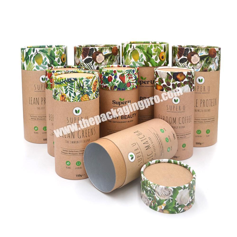 500g Kraft Paper Cardboard Nutrition Powder Canister Superfood Supplement Tea Packaging Food Paper Tube With Easy-peel off Lid