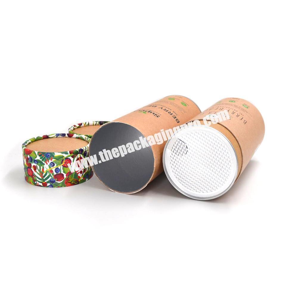 Biodegradable food grade cylinder box superfood paper tube packaging