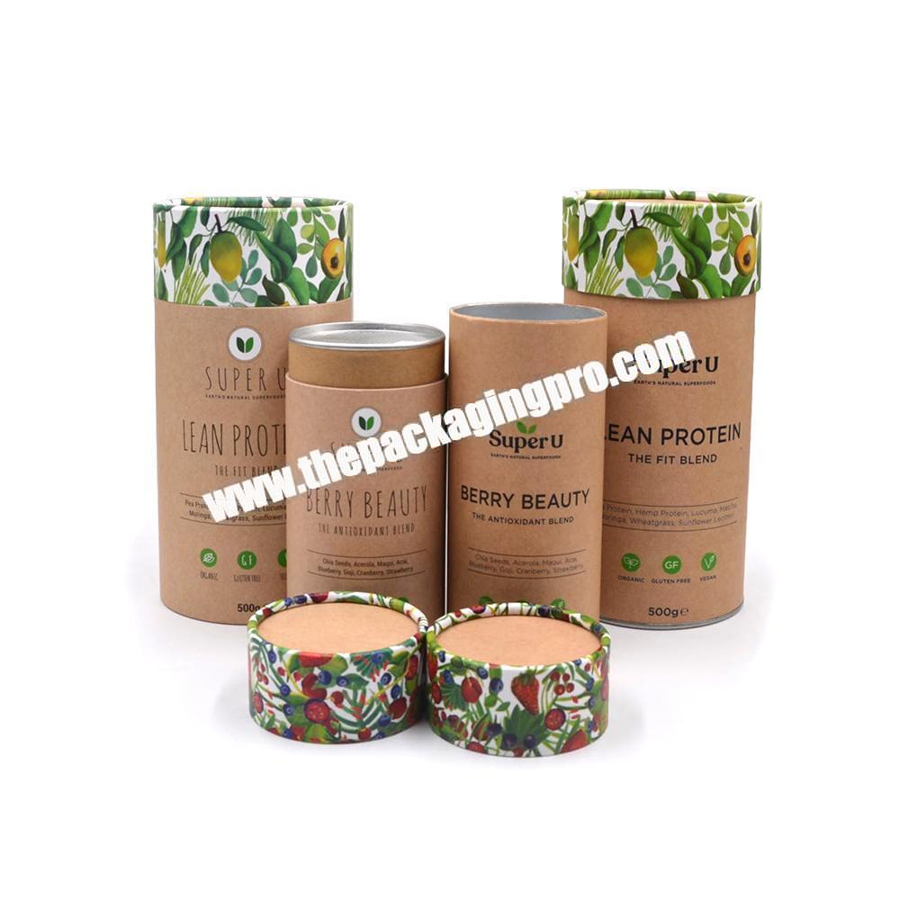 Eco-friendly Kraft Cardboard Collagen Protein Powder Paper Tube  With Easy-peel off Lid Food Packaging Powder Container