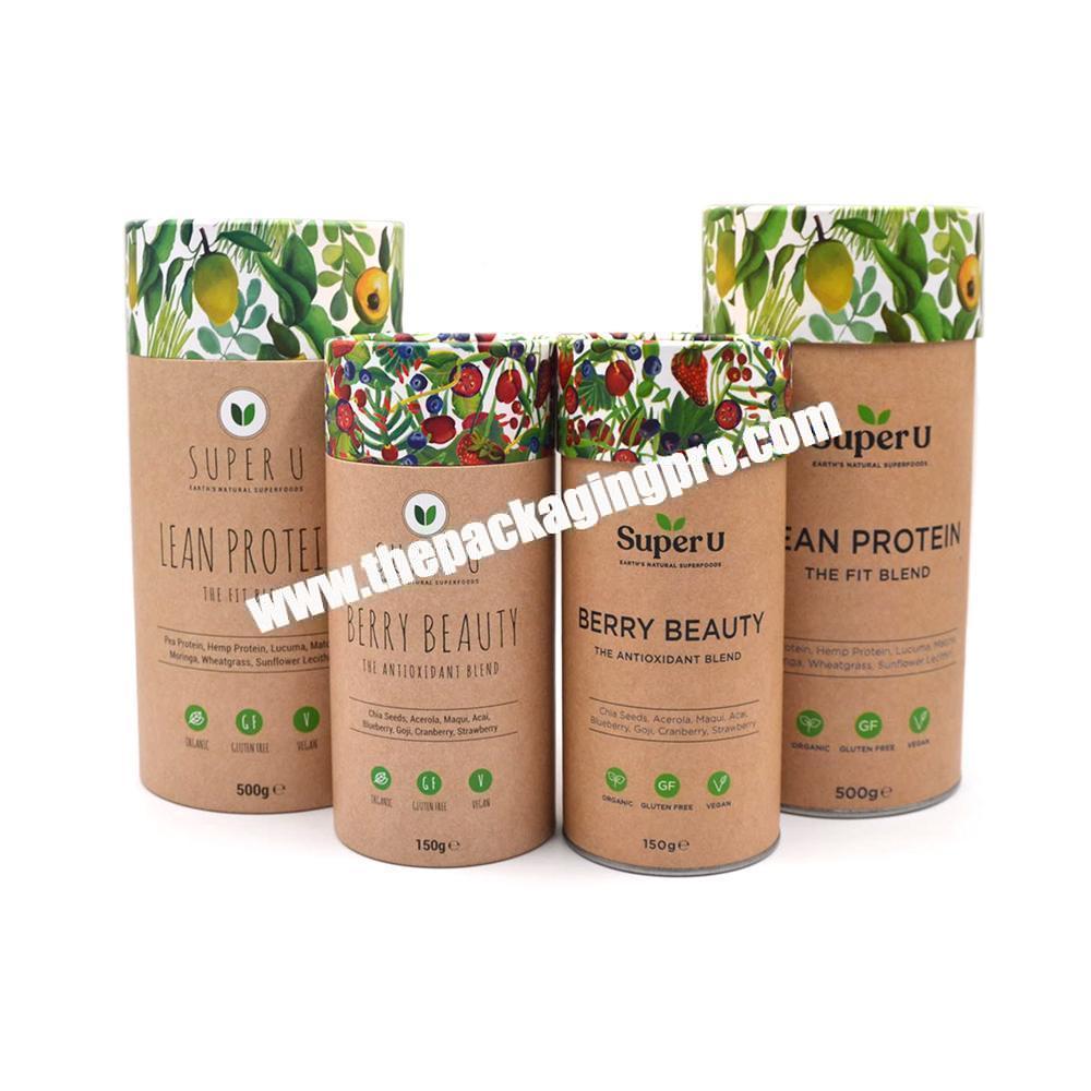 Custom Logo Branding Food Grade Paper Tube Cylinder gift box for Superfoods Powder Food Tea Coffee