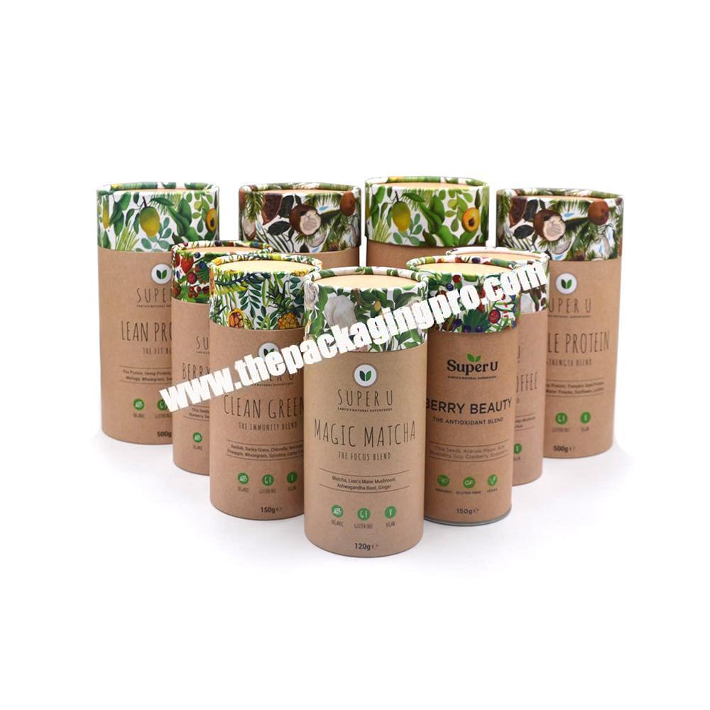 wholesale Custom Paper Tube with Sealing Mouth Round Paper Jars with Lids Protein Powder Collagen Nutrition Container Bottles