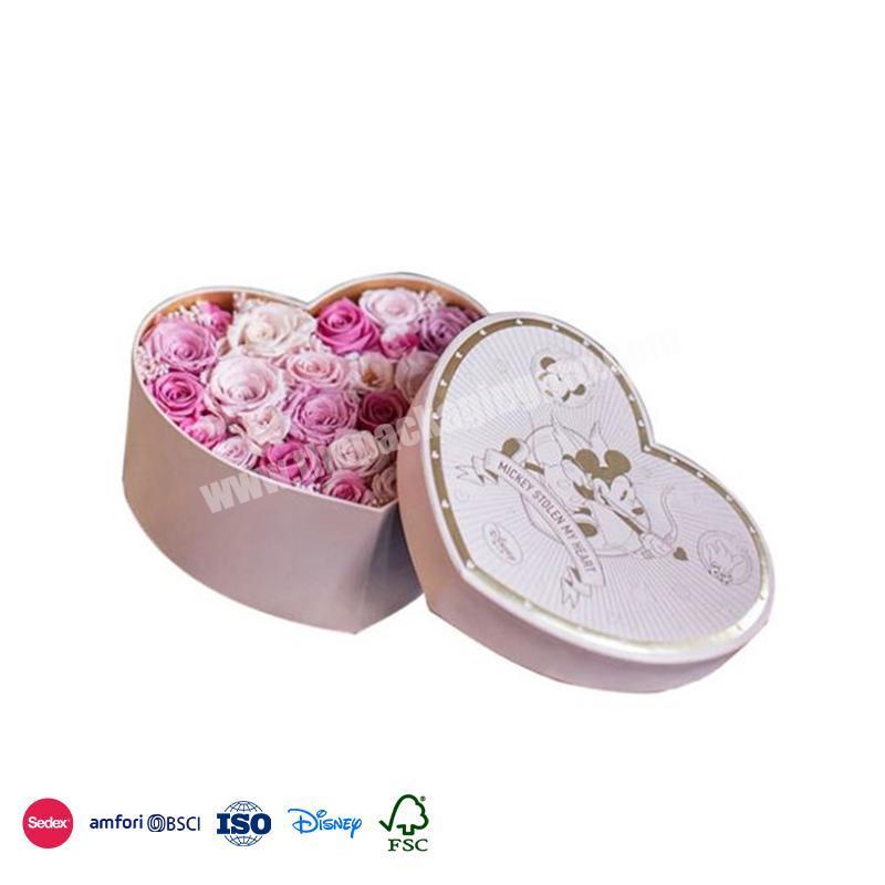 Free Sample Factory Lotus pink premium texture with icon new design heart shaped love flower box for rose